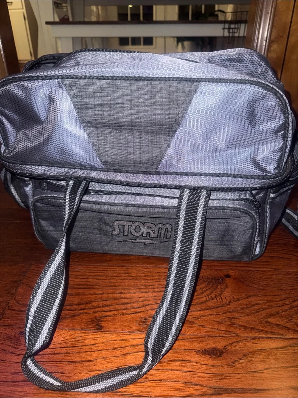Storm Men's Gray Bowling Duffel Bag with Black Accents holds 2 balls and shoes